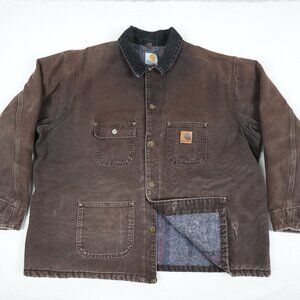 Y2K Carhartt Blanket Lined Cotton Duck Chore Jacket Men's 2XL Canvas CO2 DKB